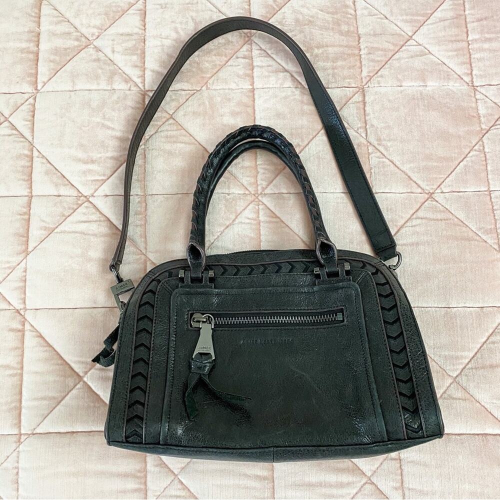 AIMEE KESTENBERG Black Satchel Handbag Chevron Details and a Gun Metal Sparkle